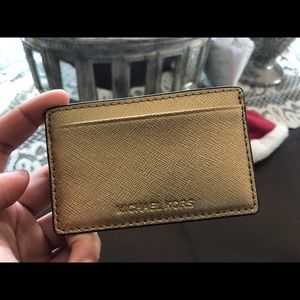 New Michael Kors Leather Card Wallet (gold)
